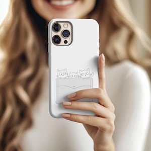 Coque pour portable Peekaboo Cats™ – porte-cartes avec 3 chats – coque personnalisée pour iPhone – rose pastel, bleu, gris, beige – cadeau pour amoureux des chats