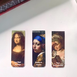 Funny Masterpiece Magnetic Bookmark Set – Mona Lisa, Girl with a Pearl Earring & Marie-Joséphine Buron Parodies – Book Lover Gift, Set of 3