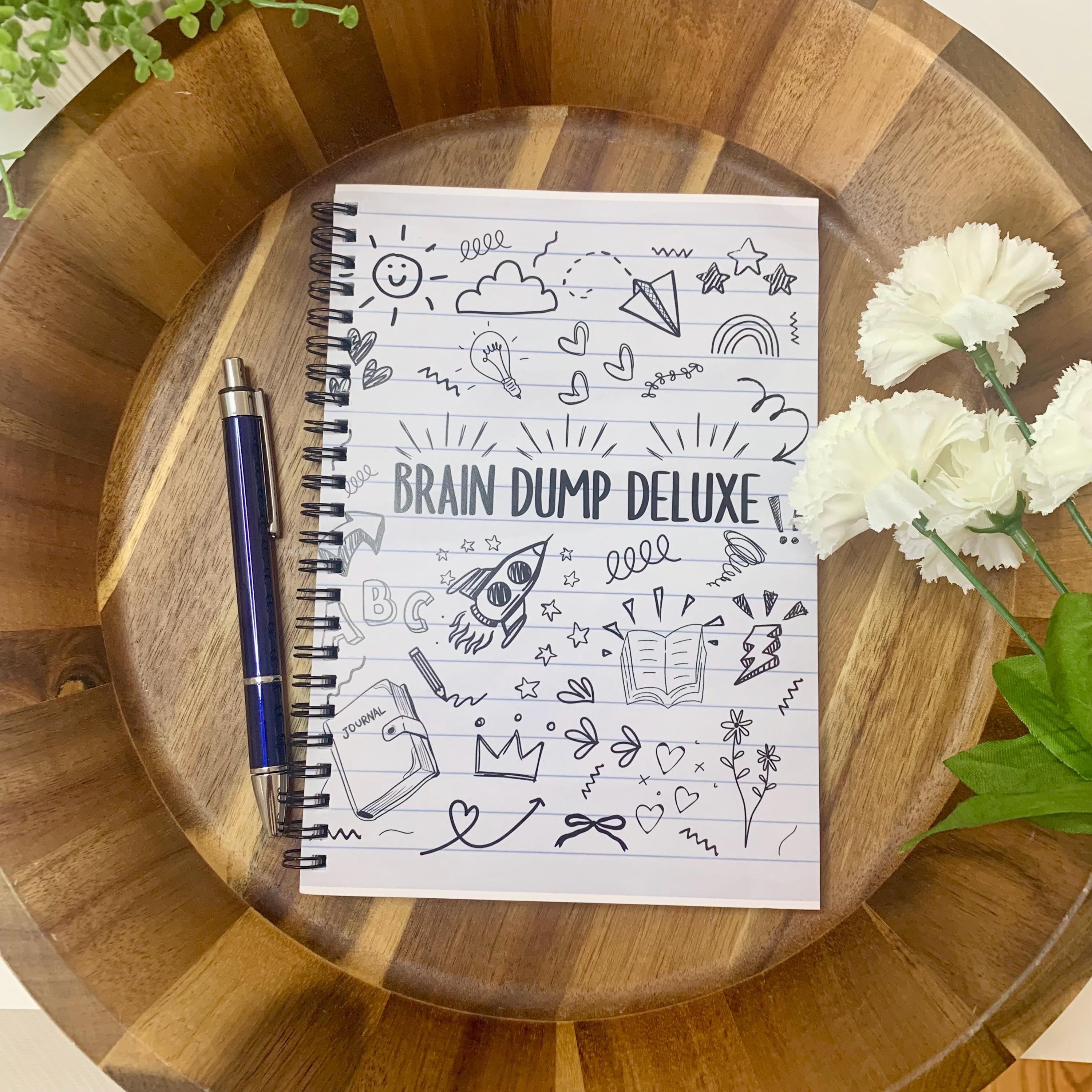 Brain Dump Deluxe Spiral Notebook - Creative Journal for Daily Thoughts, Mood Booster, Gift for Students, Art Doodles, Cute Stationery