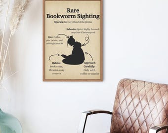 Funny Bookworm Poster, Gift for Readers, Library Decor, Introvert Wall Art, Book Lover&#39;s Print, Book Nook Decor, Perfect Bookish Poster
