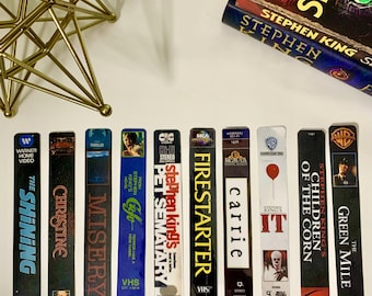 Stephen King VHS Spine Bookmarks – Retro Horror Movie Inspired Collection – 80s 90s Nostalgia Gift for Readers and Horror Fans