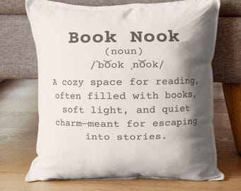 Book Nook Decorative Pillow, Cozy Reading Gift, Book Lovers Home Decor, Reading Nook Pillow, Home Library Decor, Gift for Readers