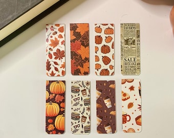 Fall Magnetic Bookmark Collection – Autumn Leaves, Pumpkins, Coffee & Pie Designs – Cozy Gift for Book Lovers, Book Club