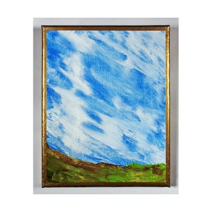 Original Acrylic Landscape Painting: Clouds and Hills, Metallic Trim (8x10)