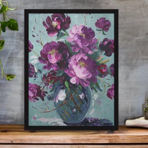 Arte de parede com peônia roxa escura para impressão | Download floral digital | Decoração botânica | Impressão feminina ousada para casa | Download instantâneo da arte