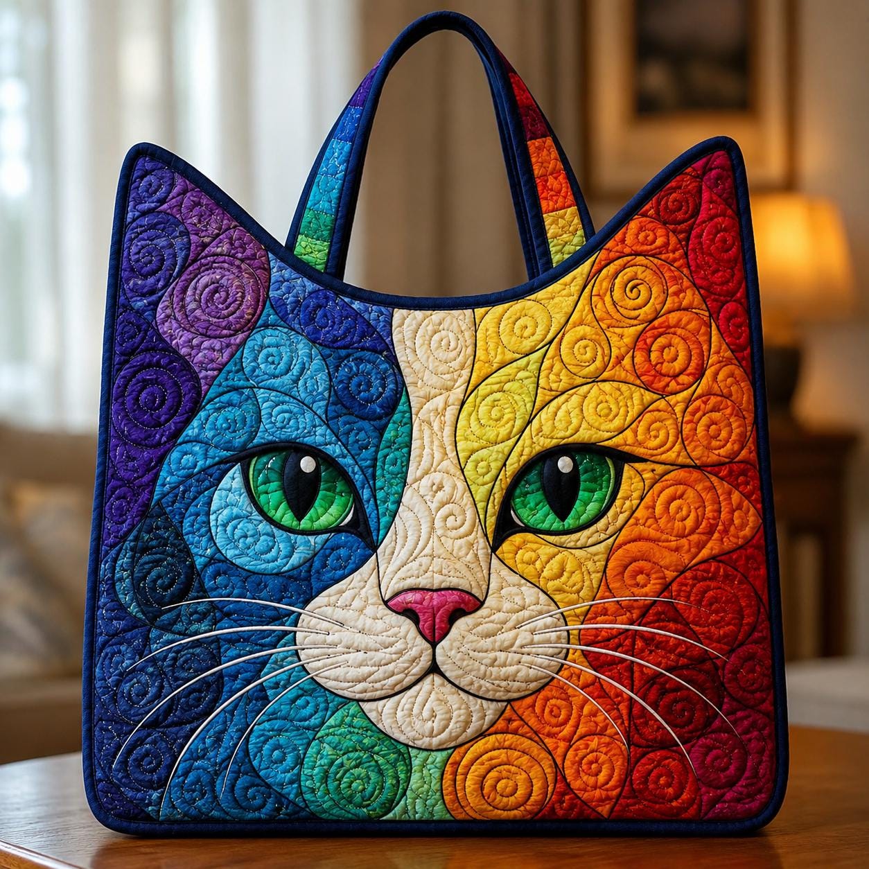Women\'s Recycled Handmade Cat Patchwork Backpack‎ BookBag Colorful Artsy Quirky Cat-looking-backpack Gray Backpack Women main image 2