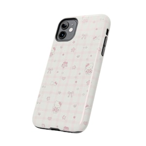 Kawaii Pink Check Hello Kitty Pattern Phone Case | Tough Phone Case image 4