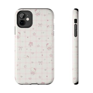 Kawaii Pink Check Hello Kitty Pattern Phone Case | Tough Phone Case image 2