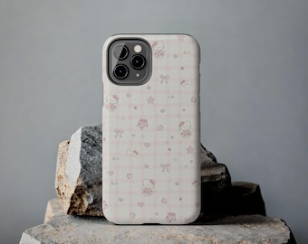Kawaii Pink Check Hello Kitty Pattern Phone Case | Tough Phone Case
