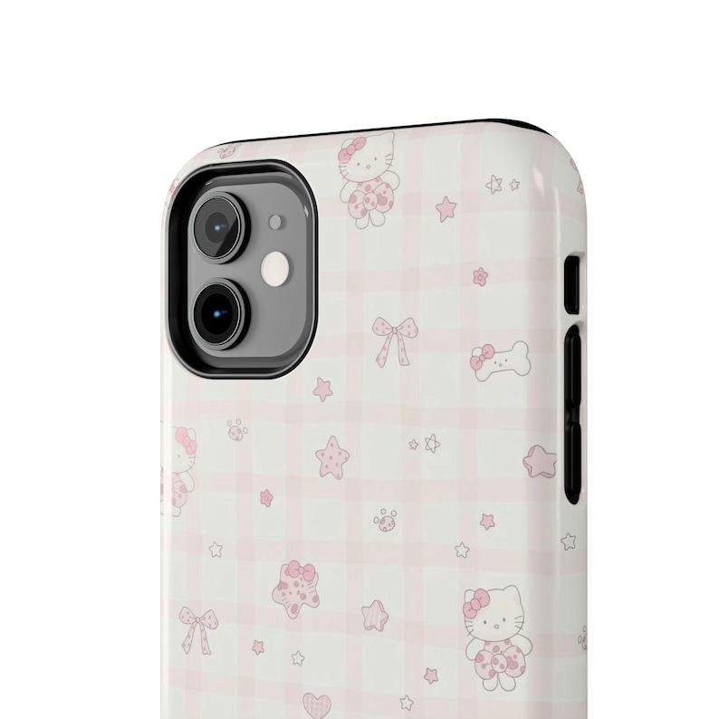 Kawaii Pink Check Hello Kitty Pattern Phone Case | Tough Phone Case image 5