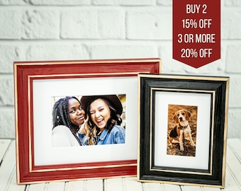 Distressed Classic Picture Frame - Handmade Frame with Mat - Choose Your Size & Color Frame - White Mat Included