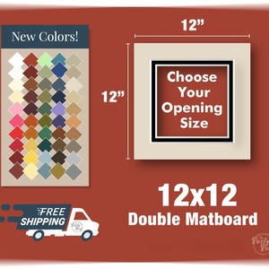 12x12 Premium Double Matboard - Variety of Colors and Sizes - Choose Your Size and Color! Custom Sizes, Openings for your Art and Photos