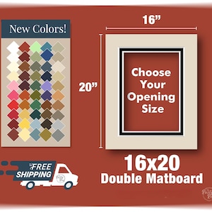 16x20 Premium Double Matboard - Variety of Colors and Sizes - Choose Your Size and Color! Custom Sizes, Openings for your Art and Photos