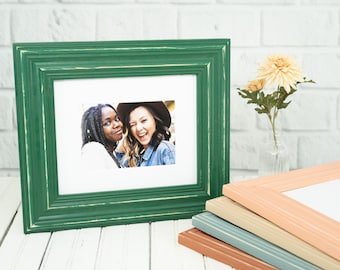 Distressed Walden Picture Frame with White Mat - Handmade Frame with Mat - Choose Your Color and Size - Handcrafted Gifts - Solid Wood Frame