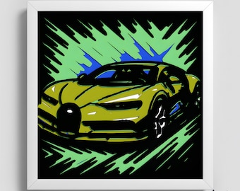 Caja de sombras de coche multicapa SVG, coche deportivo cinematográfico inspirado en películas estadounidenses, diseño de corte de papel en capas para Cricut y Silhouette