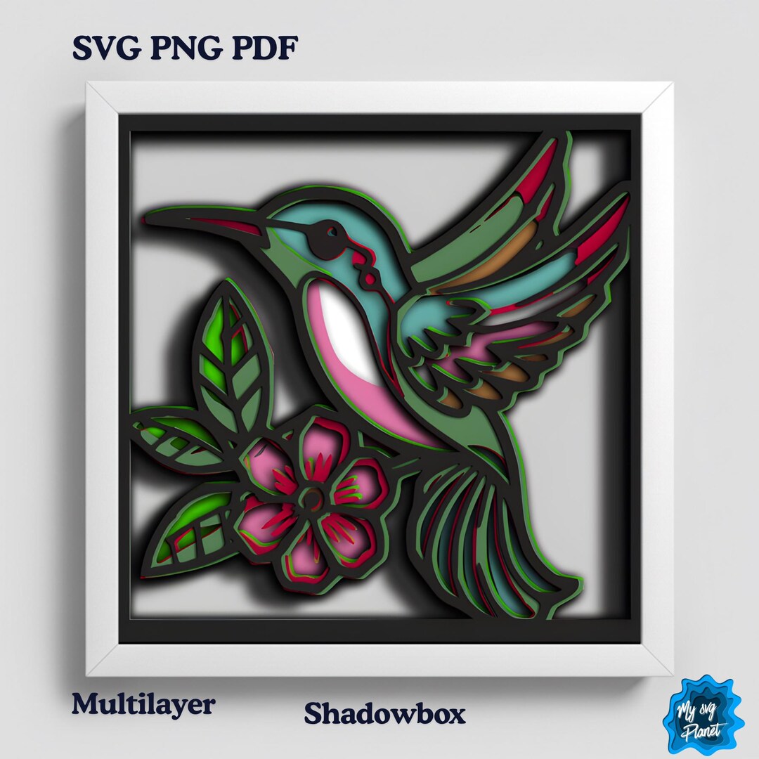 Hummingbird Shadow Box SVG, Layered Bird Papercut SVG, Floral 3D Light ...