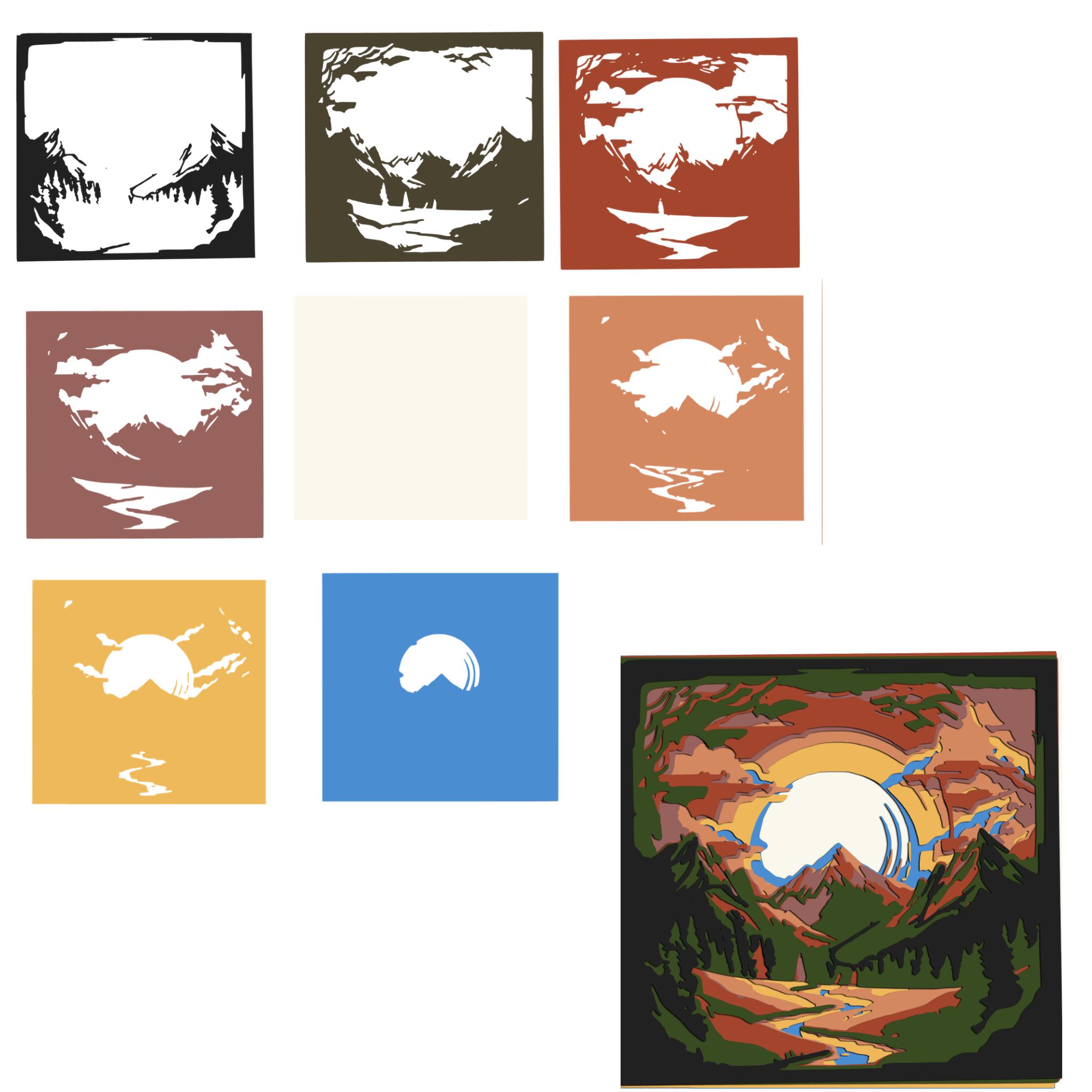 Sunset Mountain Shadow Box SVG, Layered Landscape Paper Cut, Nature 3D ...