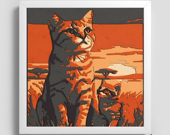 Caja de sombras 3D de gato SVG, arte de gato cortado en papel en capas, decoración de gato al atardecer para Cricut y Silhouette