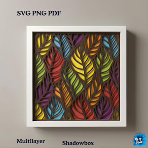 Caja de sombras de hojas SVG, hojas superpuestas recortadas en papel SVG, plantilla de caja de luz de naturaleza colorida, caja de sombras de hojas multicapa para Cricut Silhouette