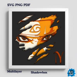Caja de sombras de anime ninja SVG, recorte de papel manga en capas, caja de luz de arte mural shinobi, SVG de anime 3D para Cricut, archivo de corte láser para papel