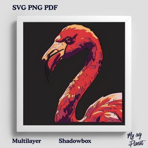 Flamingo Shadow Box SVG, Layered Flamingo Paper Cut, 3D Animal Decor Light Box, Cricut and Silhouette File, Tropical Bird Wall Art SVG