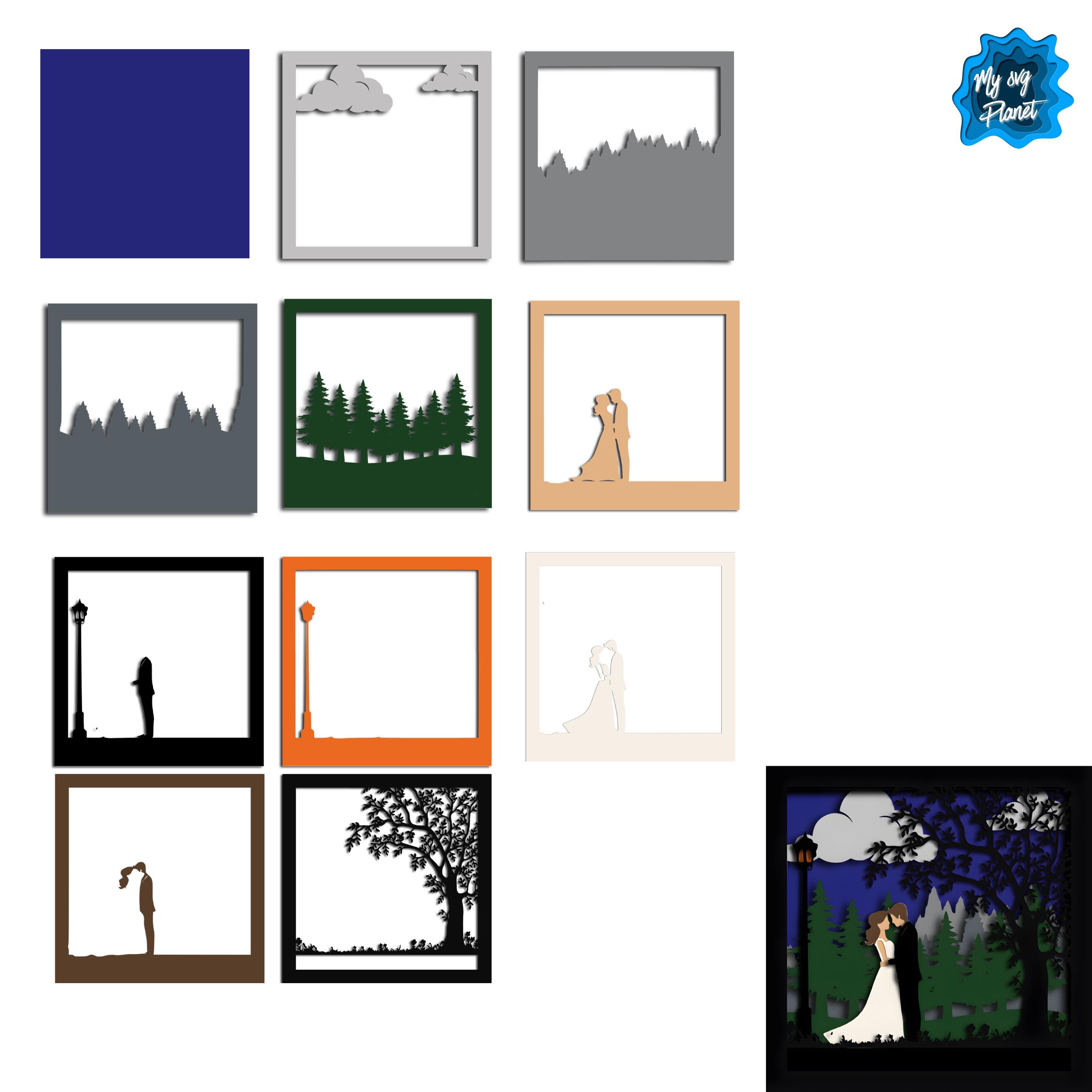 Romantic Couple 3D Shadow Box SVG for Cricut and Silhouette, Wedding ...
