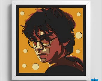 Caja de sombras 3D SVG de niño mago, retrato de mago mágico cortado en capas, caja de sombras de fantasía SVG para Cricut