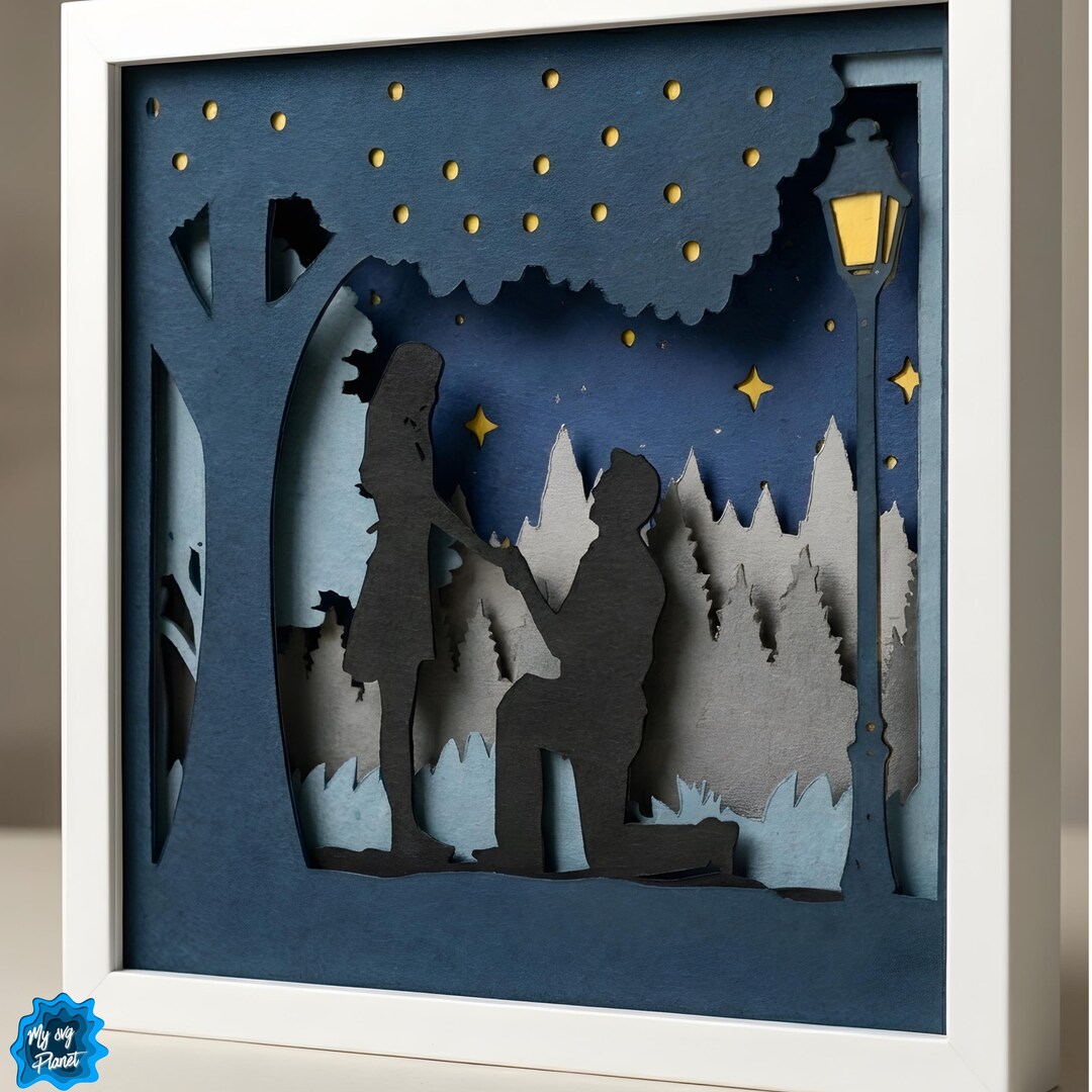 Romantic Proposal Shadow Box SVG, Couple Love 3D Papercut, Engagement ...