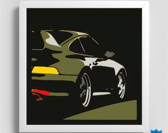 Caja de sombras de coche deportivo SVG, recorte de papel de superdeportivo, caja de sombras 3D de coche, SVG en capas para Cricut, arte mural automotriz