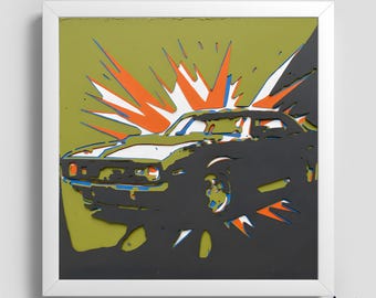 Caja de sombras 3D SVG de Muscle Car, arte recortado en papel con capas, decoración de coches retro para Cricut y Silhouette