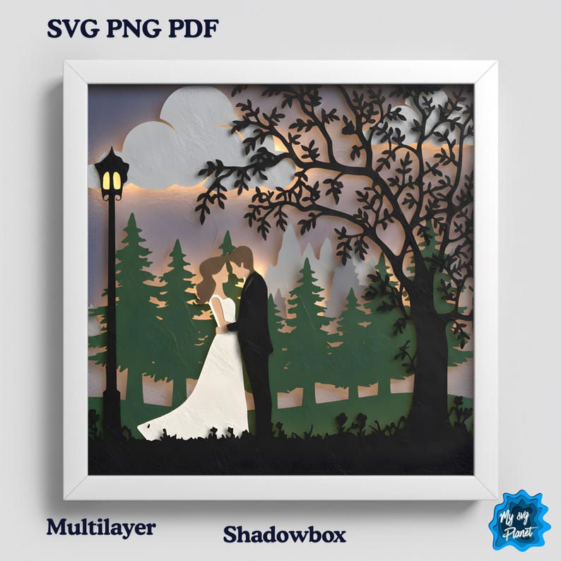 Romantic Couple 3D Shadow Box SVG for Cricut and Silhouette, Wedding ...