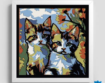 Chat 3D Shadowbox SVG para Cricut y Silhouette, cajón luminoso multicouche chat en papel découpé, chats mignons Shadowbox svg pdf png