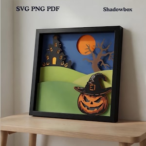 Halloween Night Shadow Box SVG, Spooky Pumpkin Layered Paper Cut, Haunted Scene Light Box SVG, 3D Multilayer Cricut File,Seasonal Home Decor