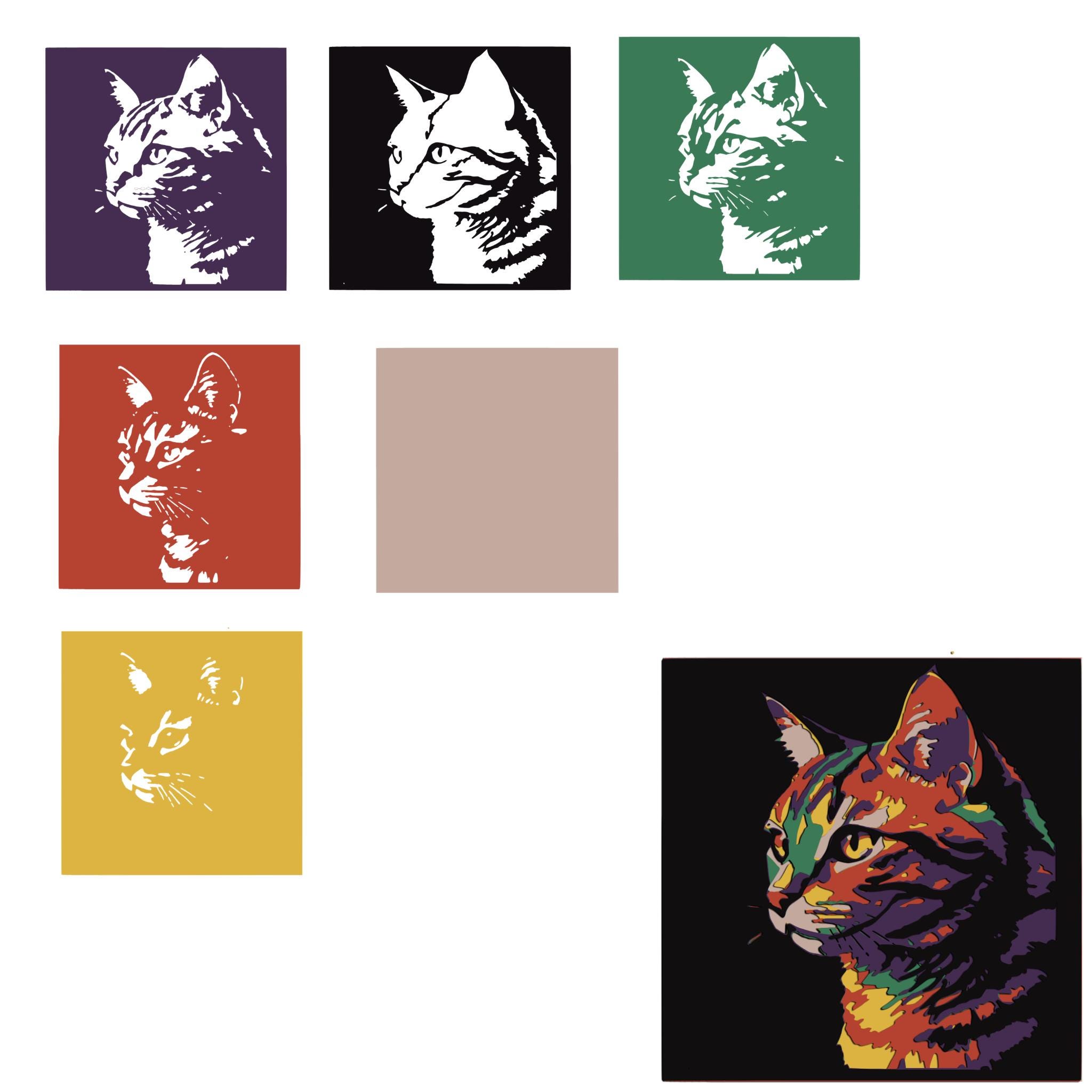 Dtk Cat Colorful Cat Pop Art Shadowbox SVG, Layered Cat 3D Papercut Design ...