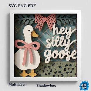 Arquivo SVG para caixa de sombras com ganso bobo, recorte de papel com citação engraçada de pato, moldura de luz com animais de fazenda em camadas, arquivo fofo para Cricut e Silhouette.