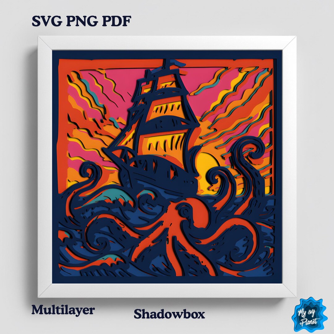 Ocean Ship Shadow Box SVG, Sailing Boat 3D Layered Paper Cut File ...