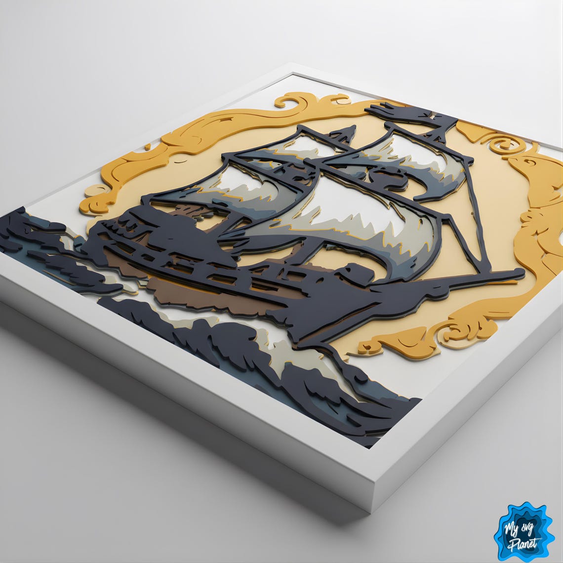 Pirate Ship Shadow Box SVG, Layered Paper Cut Pirate Boat, Nautical 3D ...