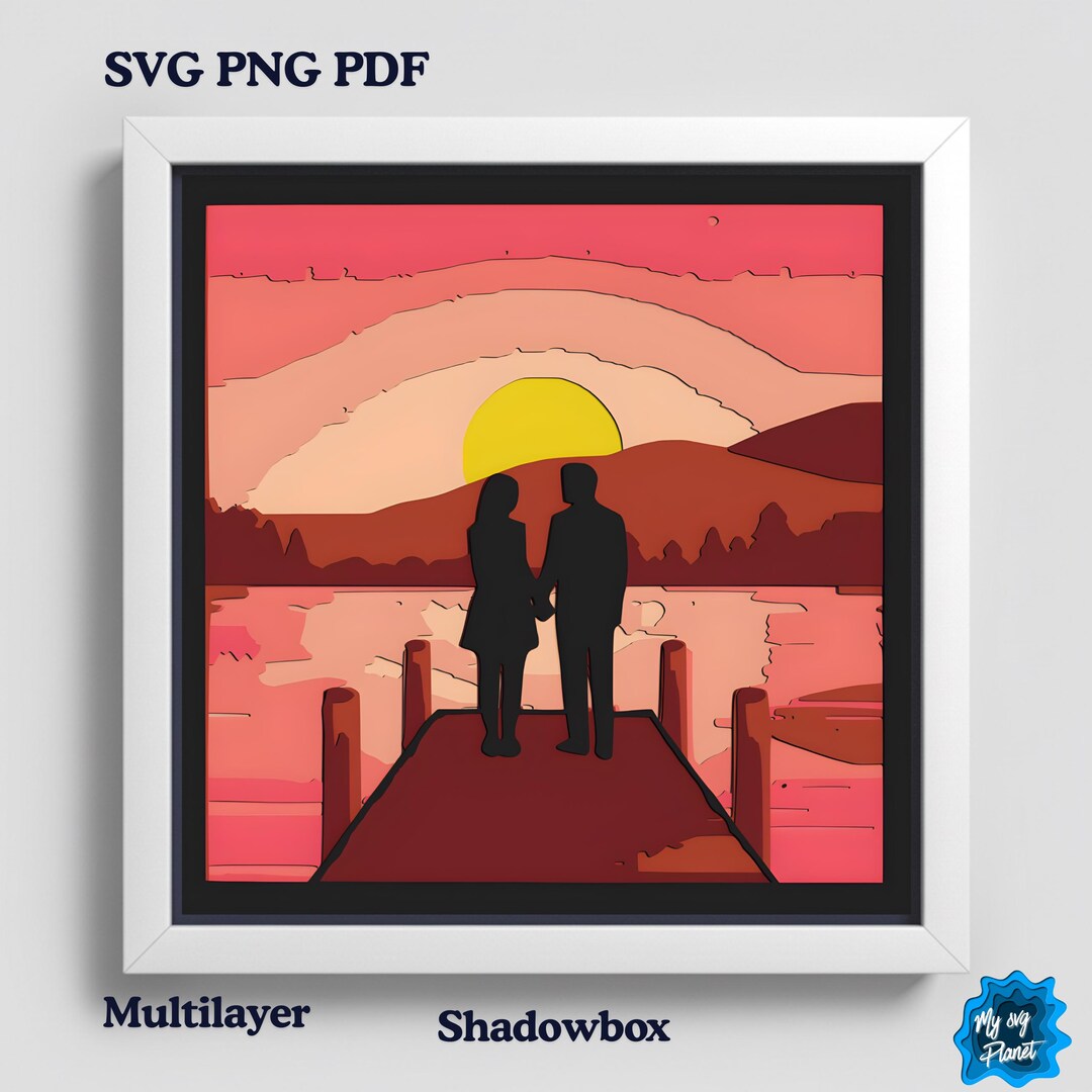 Romantic Sunset Shadow Box SVG, Couple Love 3D Paper Cut, Valentine ...