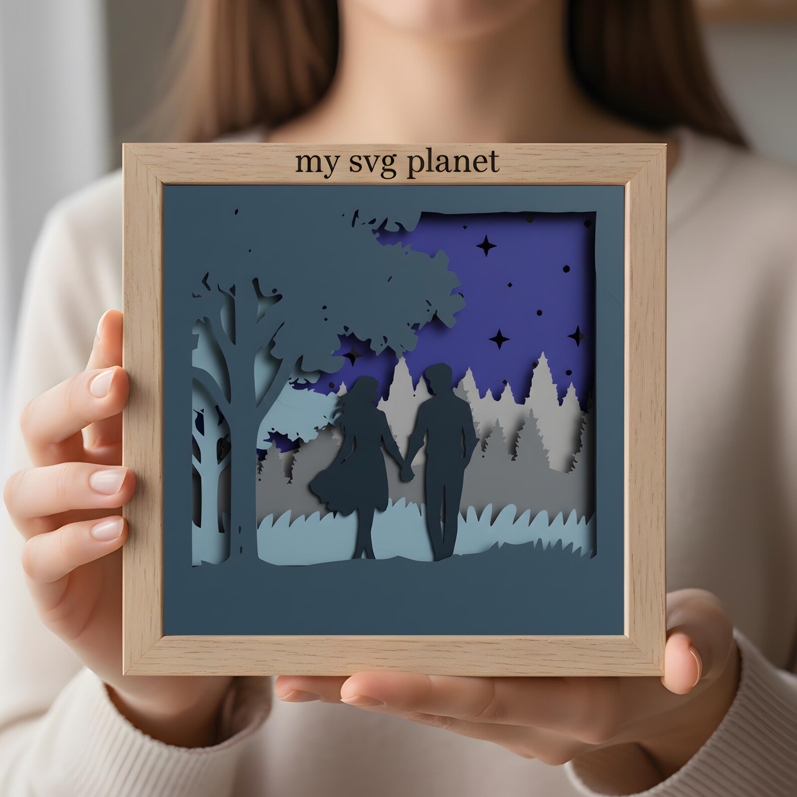 Romantic Couple Night 3D Shadow Box SVG for Cricut and Silhouette, Love ...