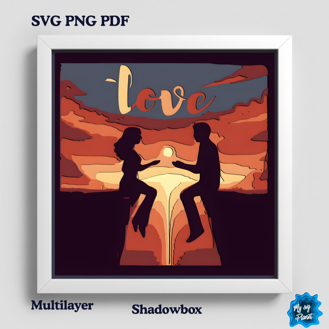 Valentine Day Shadow Box SVG, Love Couple Silhouette 3D Multilayer ...