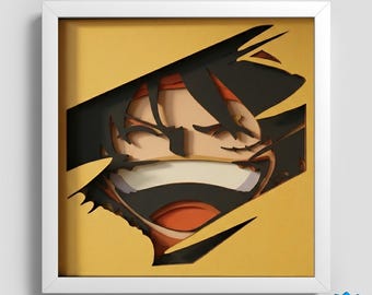 Caja de luz con sonrisa de pirata anime SVG, recorte de papel de rostro de héroe manga, plantilla de caja de luz en capas, archivo para Cricut Silhouette