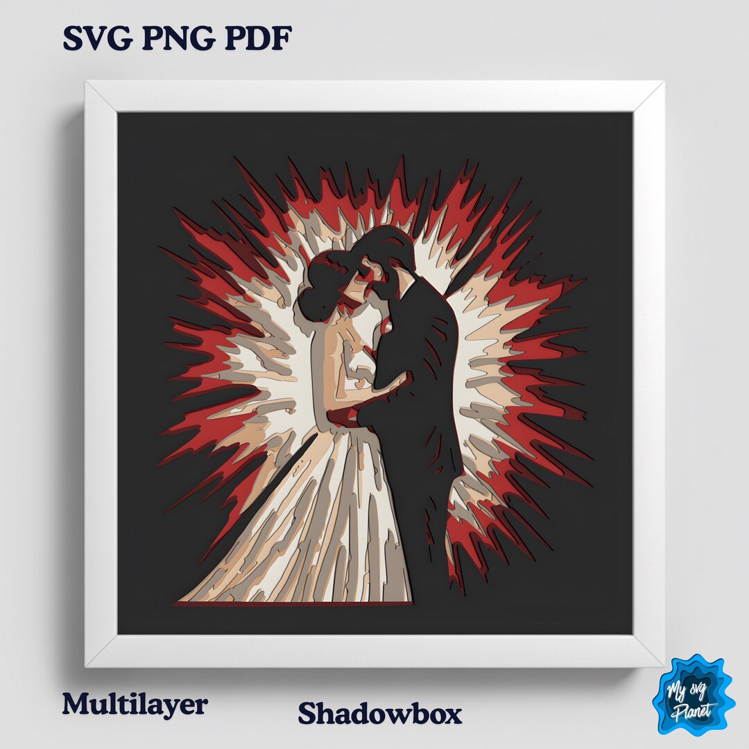 Wedding Couple 3D Shadow Box SVG, Romantic Layered Burst Papercut for ...