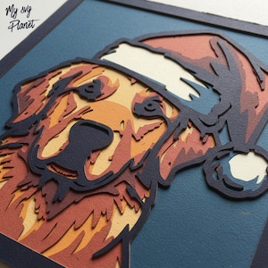 Weihnachtsmütze Hund 3D geschichtet Schattenbox SVG, Urlaub Haustier Papierschnitt Licht Box, Weihnachtshund geschnitten Datei für Cricut Silhouette, 3D Winter geschichtet SVG