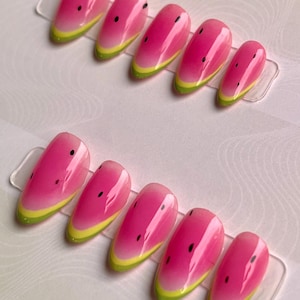 Press On Nails - Luscious Watermelon - Handmade - Reusable -
