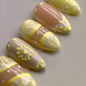 Press On Nails - Candied Lemon - Handmade - Reusable - Yellow
