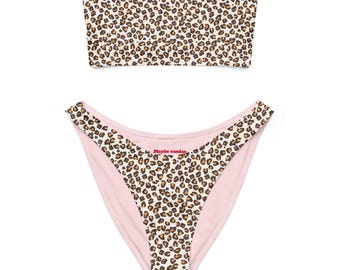 Cheetah print bandeau two piece summer bikini