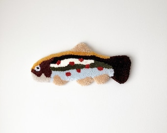 Small Trout Tufted Wall hanging: Nautical Nursery decor, Mid century modern textile tapestry
