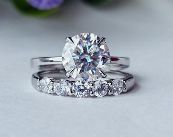 3 CT Lab Grown Diamond Bridal Set: 14k White Gold Wedding Ring