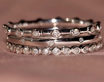 Moissanite Stacking Ring Set: 14K Gold & Sterling Silver Wedding Bands for her