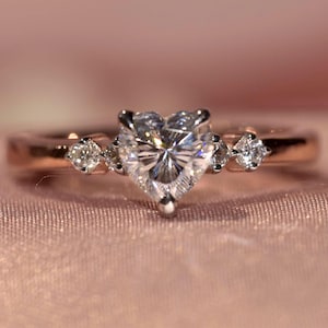 Heart Cut Moissanite Engagement Ring: 14K Gold, Diamond Accents